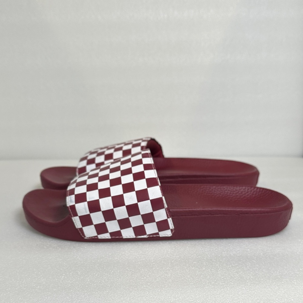 Vans Burgundy and White Checkered Slide Sandals - Picture 3 of 7